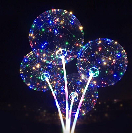 2 ADET 3 Fonksiyonlu Balonlu Led - Işıklı Balon Fonksiyonlu Saplı Şeffaf Işıklı Çubuklu Balon