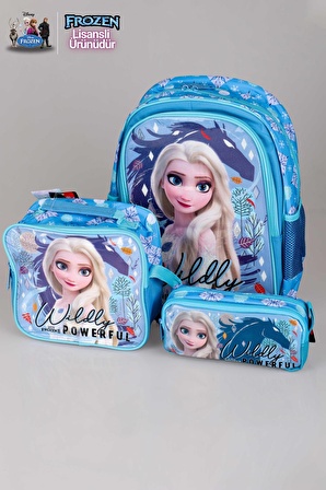 COOL GIRL ÖZEL KOLEKSİYON LİSANSLI FROZEN ELSA ANAOKUL ÇANTASI,BESLENME ÇANTASI VE KALEM ÇANTASI 3'LÜSÜ 