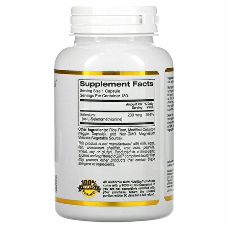 California Gold Nutrition, Selenium, Yeast-Free, 200 mcg, 180 Veggie Capsules