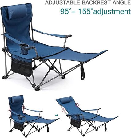 Mavi Şezlonglu Kamp Sandalyesi - 3 Fonksiyonlu (Sandalye / Masa /Şezlong)