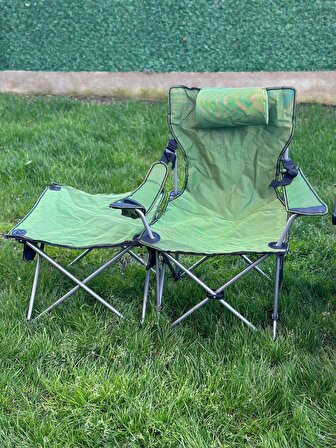 Yeşil Şezlonglu Kamp Sandalyesi - 3 Fonksiyonlu (Sandalye / Masa /Şezlong)