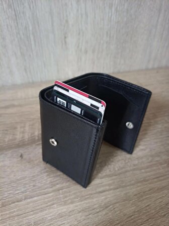 bol kartlı kağıt para bölmeli otomatik mekanizmalı unisex cüzdan kartlık