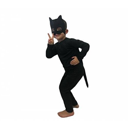 Kara Kedi Kostümü - Maskeli Kara Kedi Kostüm - Kara Kedi Çocuk Kostümü
