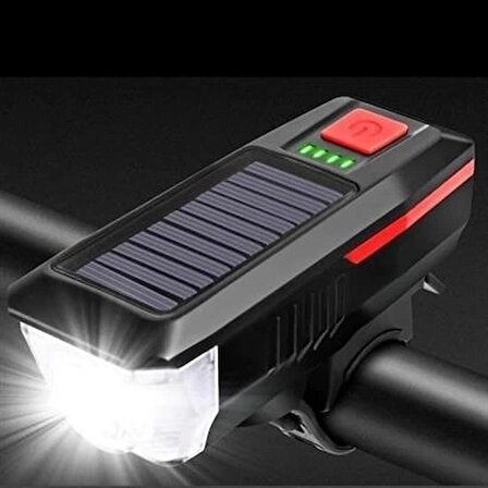 MyVirtus Solar Enerjili USB ile Şarj Edilebilir Ledli Bisiklet Feneri Kornalı ve Su Geçirmez Far