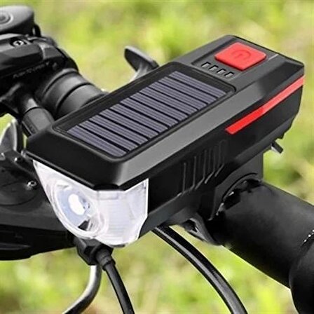MyVirtus Solar Enerjili USB ile Şarj Edilebilir Ledli Bisiklet Feneri Kornalı ve Su Geçirmez Far