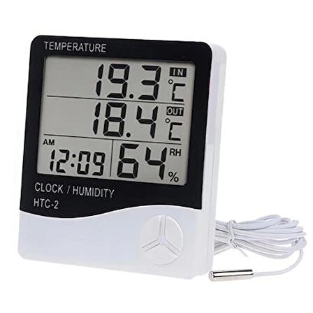MyVirtus İç ve Dış Ortam Sıcaklığını Ölçebilen LCD Ekran Saat Göstergeli Alarmlı Nem Ölçer Termometre