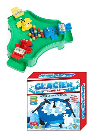 Aç Kurbağalar Oyun Seti + Buz Kırma - Kurbağa Top Yeme Oyunu Çılgın Kurbağalar Eğitici Oyuncak Kutu
