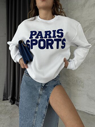 Simit Yaka Paris Nakışlı Sweatshirt BSR1504