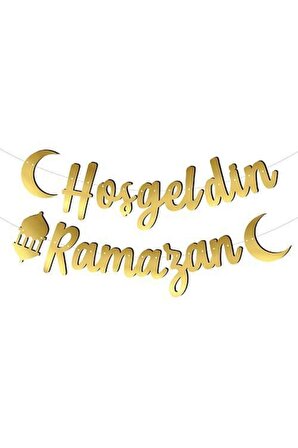 Gold Hoş Geldin Ramazan Banner + Peri Led - Kaligrafi Banner - Bayram Banner - Kaligrafi Ramazan