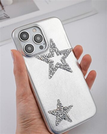 iPhone 13 Promax Uyumlu Lüks Gümüş Yıldızlı Taşlı Kılıf