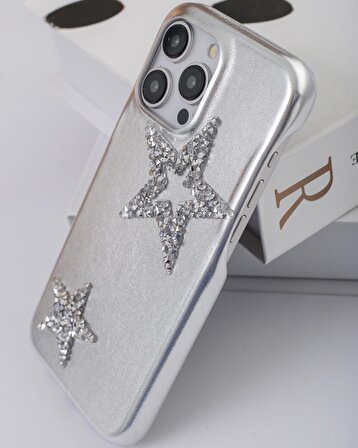 iPhone 14 Promax Uyumlu Lüks Gümüş Yıldızlı Taşlı Kılıf