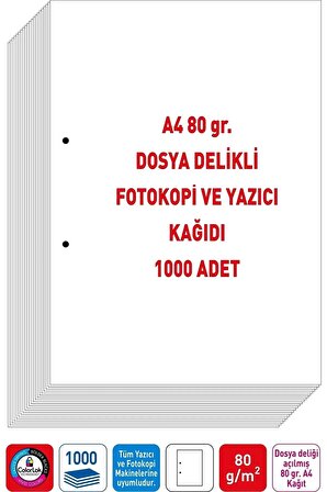 Eser Dosya Delikli A4 Fotokopi Kağıdı 80 Gr. 1000 Adet