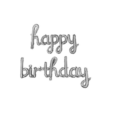 Kaligrafi Yazı Happy Birthday Folyo Balon Seti - Gümüş