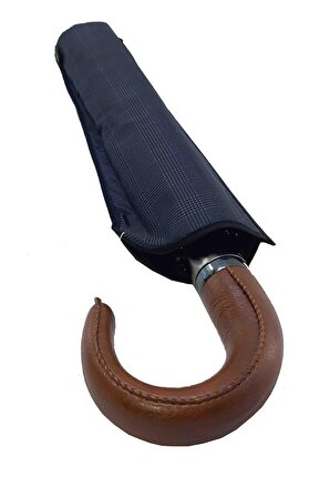 Snotline-April Deri Saplı Erkek Şemsiye Kahverengi Sap Çanta Boy Baston Saplı 100 Cm Çap 45 Cm Boy