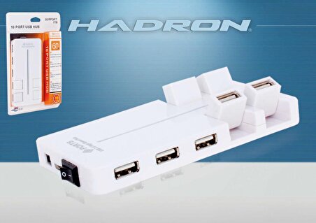 USB 2.0 HUB ÇOKLAYICI 10 PORT ANAHTARLI HADRON HN-157 beyaz