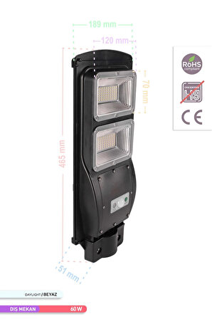 ACK 120 LED li LED Solar Sokak Armatürü 6500K Beyaz Işık 3.2V 60W AT42-06031