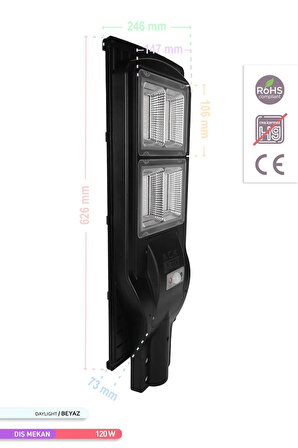 ACK 240 LED li LED Solar Sokak Armatürü Siyah Kasa 6500K Beyaz Işık 3.2V 120W