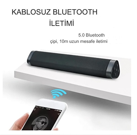 Taşınabilir Kablosuz İç ve Dış Mekan İçin Bluetooth Hoparlör Süper Bas Ev Sineması Ses Sütunu TV PC SİYAH