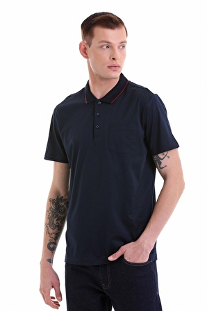 Lacivert Regular Fit Cepli Polo Yaka Merserize Pamuk T-shirt | S