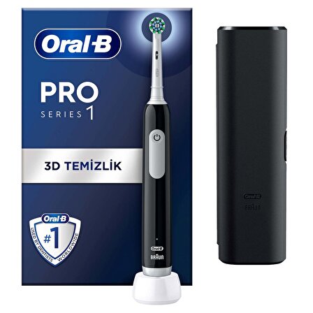 Oral-B Pro Series 1 Siyah Elektrikli Diş Fırçası, 1 Diş Fırçası Başlığı, 1 Seyahat Çantası, Braun Tasarımı