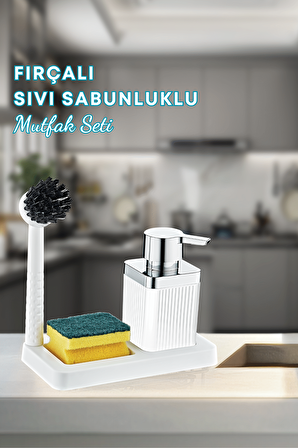 Fırçalı Sıvı Sabunluk Süngerlik Standlı Mutfak Banyo Seti