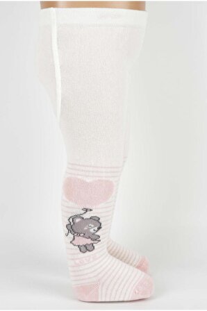 Somon Renkli Bebek Çocuk Kalpli Çizgili Ayıcık Desenli Pamuklu Külotlu Çorap -
