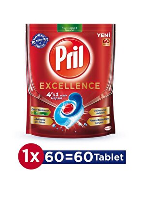 Pril Excellence 60 Tablet + Pril Bulaşık Makinesi Parlatıcı 450ml + Pril Tuz 2 kg