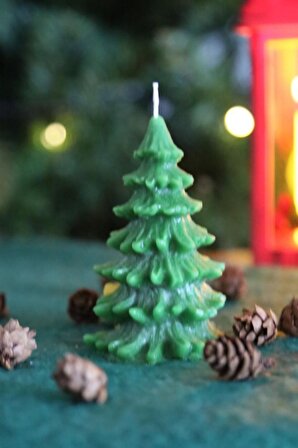 Noel Yeşil-Beyaz Çam Ağacı, Tarçın Kokulu Mum, Yılbaşı Dekoratif Mum ve Yılbaşı Hediyesi 2li Set
