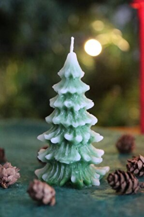 Noel Yeşil-Beyaz Çam Ağacı, Tarçın Kokulu Mum, Yılbaşı Dekoratif Mum ve Yılbaşı Hediyesi 2li Set