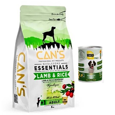 Cans Dog Adult Yetişkin Köpek Maması Kuzu Etli 3 Kg + Konserve