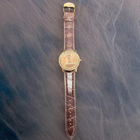 Zarafetin Dokunuşu : Altın Renk Roma Rakamlı Kahverengi Deri Kordonlu Çelik Dexter Marka Kadın Saati