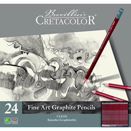 Cretacolor CLEOS Fine Art Graphite Pencils 24'lü Dereceli Kalem Seti Metal Kutu / 16024