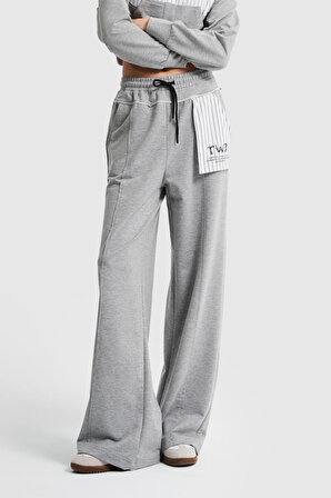 Kadın Gri Renk Cep Detaylı Bol Kesim Tasarım Eşofman Pantolon