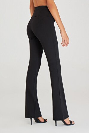Kadın Siyah Renk Comfort Flare Kesim Dalgıç Kumaş Pantolon