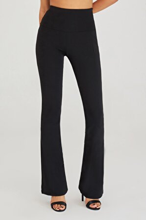 Kadın Siyah Renk Comfort Flare Kesim Dalgıç Kumaş Pantolon