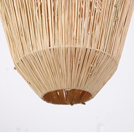 %100 El Yapımı Bohem Doğal Rafya Hasır Tasarım Bambu Kağıt Sargılı Örme Püsküllü Sarkıt Avize 30x30