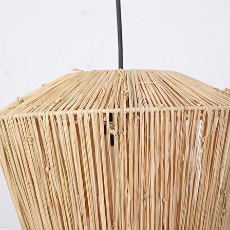%100 El Yapımı Bohem Doğal Rafya Hasır Tasarım Bambu Kağıt Sargılı Örme Püsküllü Sarkıt Avize 30x30