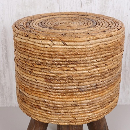 pixiperi- Teak Ağacı Dekoratif Sehpa, Doğal Rattan Sehpa, Yuvarlak Koltuk Sehpa, Puf 32x50cm