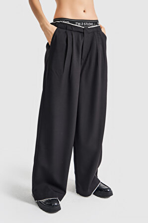 Kadın Siyah Renk Palazzo Fit Boxer Detaylı Tasarım Pantolon