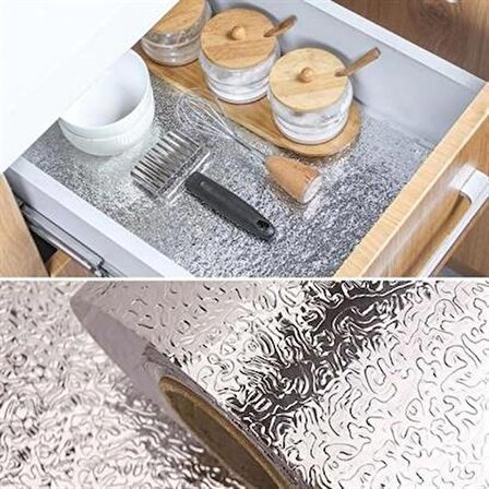 10 Metre Kendinden Yapışkanlı Silinebilir Mutfak Tezgah Üstü Sticker Folyo Gümüş Renk