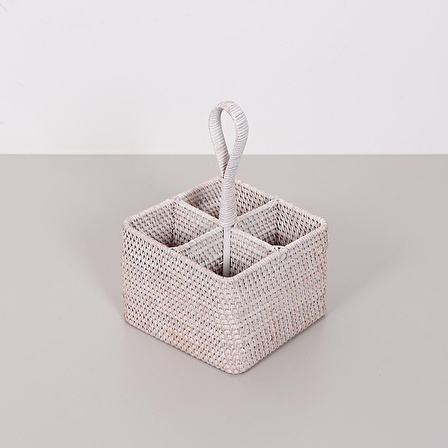 Dekoratif Rattan Hasır Kaşıklık , Mutfak Banyo Tezgah Üstü Kaşıklık Kare Bambu Saklama, 17x17x12cm