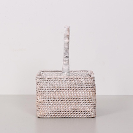 Dekoratif Rattan Hasır Kaşıklık , Mutfak Banyo Tezgah Üstü Kaşıklık Kare Bambu Saklama, 17x17x12cm