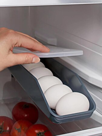GRİ Eğimli İç Hazneli Yumurta Saklama Kutusu,  Çok amaçlı buzdolabı organizer  