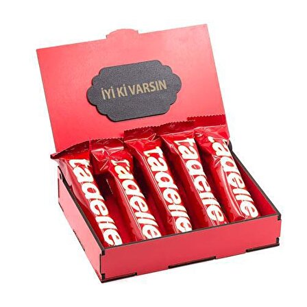 Sevdiklerinize Özel Kırmızı Ahşap Hediye Kutusunda 5 Adet Tadelle Sütlü Çikolata ( İyi ki Varsın Yazılı )