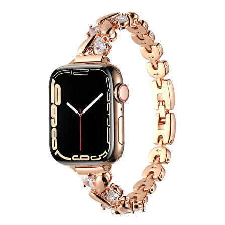 Apple Watch 4/5/6/SE (1.Nesil)/SE 40mm Uyumlu Kordon Damla Figürlü Parlak Taşlı Metal Kordon
