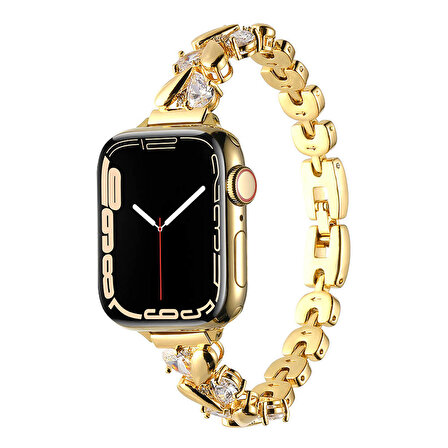 Apple Watch 1/2/3 42mm Uyumlu Kordon Damla Figürlü Parlak Taşlı Metal Kordon