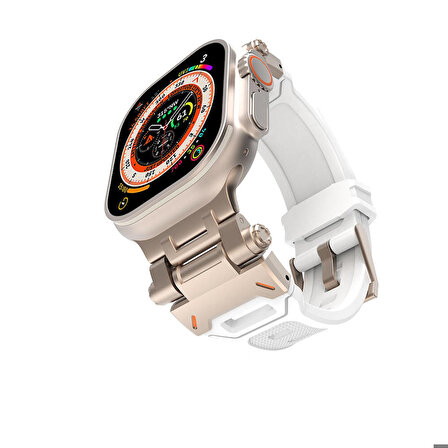 Apple Watch Ultra/Ultra2 49mm ile Uyumlu Kordon Metal Başlıklı Silikon Kordon