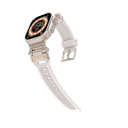 Apple Watch Ultra/Ultra2 49mm ile Uyumlu Kordon Metal Başlıklı Silikon Kordon