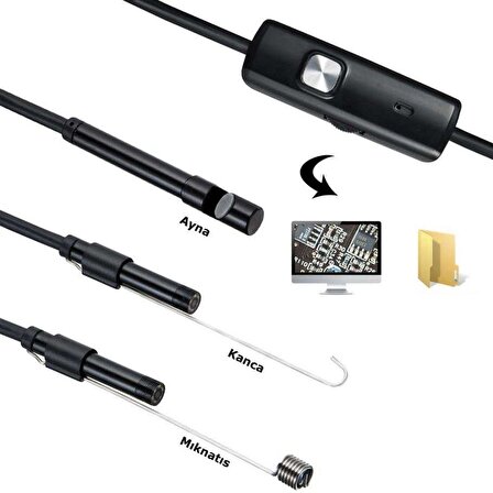 Endoskop 3 in 1 Yılan Kamera USB Micro Usb Type-C 5M Sert Kablo