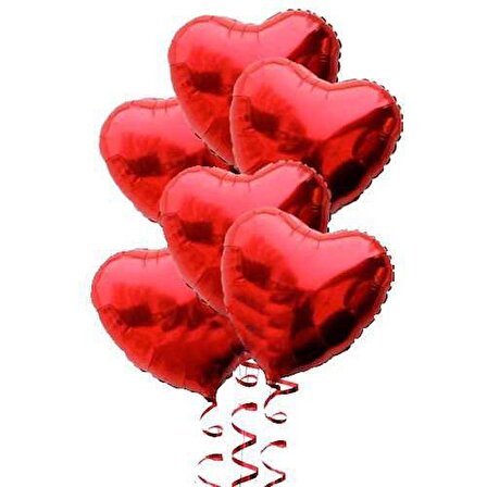 Parti Kırmızı Renk 45 cm Kalp Folyo Balon Demeti 6 Adet Helyumsuz